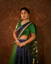 Chandra & Parrot Print Blue Green Khann Women's Saree